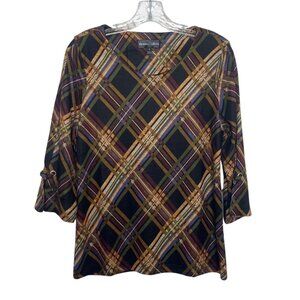 Thomas & Olivia Plaid Top Shirt Womens Small Multicolor New 3/4 Sleeves